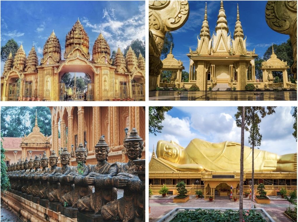 Architecture and decorative carvings at Vam Ray Pagoda in Tra Vinh
