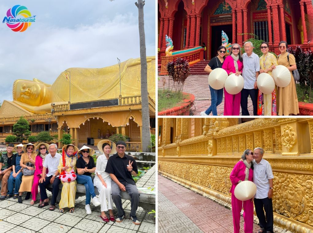 Pilgrimage group visiting Vam Ray Pagoda in Tra Vinh