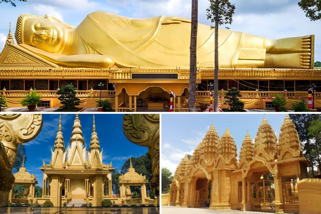 Toàn cảnh chùa Vàm Ray Trà Vinh với kiến trúc Khmer rực rỡ sắc vàng