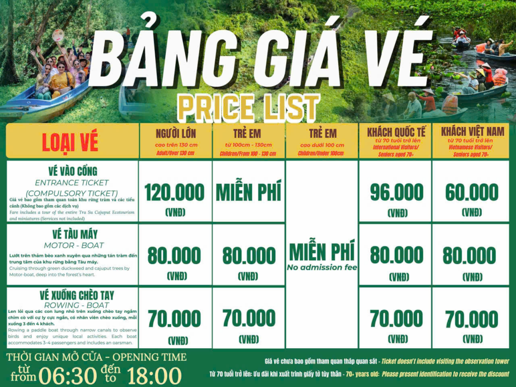 Thông tin tham khảo về chuyến tham quan Rừng tràm Trà Sư